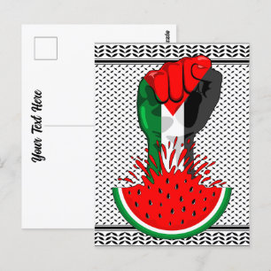 Palestine resistance fist on Watermelon Postcard