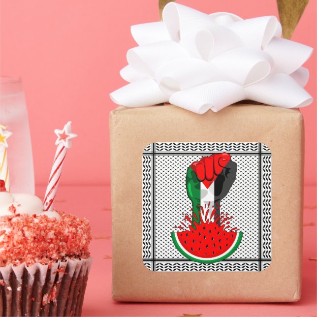 Palestine resistance fist on Watermelon Square Sticker (Party)