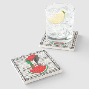 Palestine resistance fist on Watermelon Stone Coaster