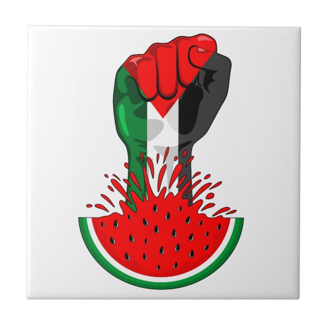 Palestine resistance fist on Watermelon Tile (Front)