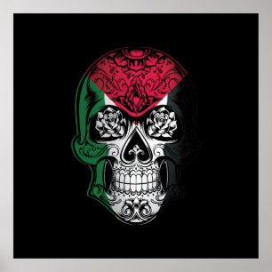 Palestine  Skull And Roses Flag Poster