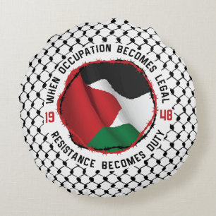 Palestine Solidarity Palestinian Kufiya Resistance Round Pillow
