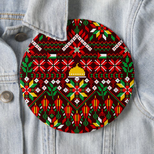 Palestine Tatreez Traditional Embrodery 6 Inch Round Button