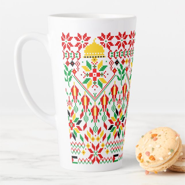 Palestine Tatreez Traditional Embrodery Latte Mug (In Situ)