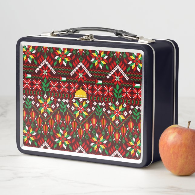 Palestine Tatreez Traditional Embrodery Metal Lunch Box (In Situ)