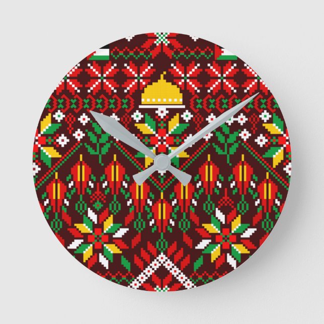 Palestine Tatreez Traditional Embrodery Round Clock (Front)