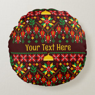 Palestine Tatreez Traditional Embrodery Round Pillow