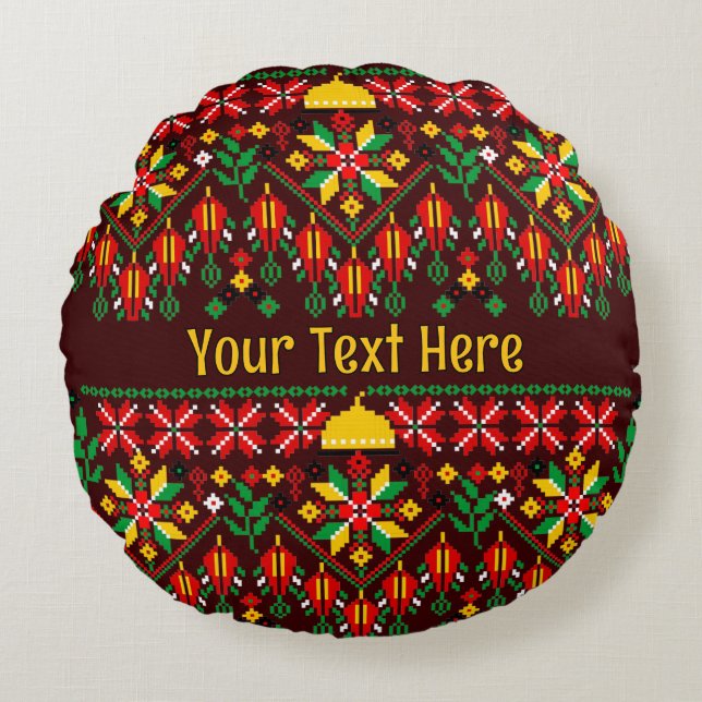 Palestine Tatreez Traditional Embrodery Round Pillow (Front)