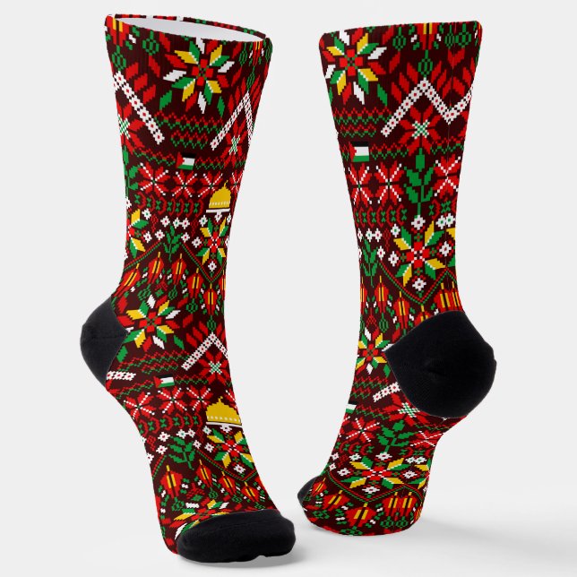 Palestine Tatreez Traditional Embrodery Socks (Angled)