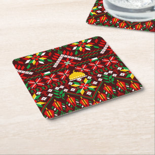 Palestine Tatreez Traditional Embrodery Square Paper Coaster