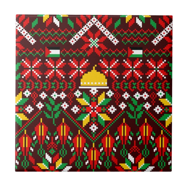 Palestine Tatreez Traditional Embrodery Tile (Front)