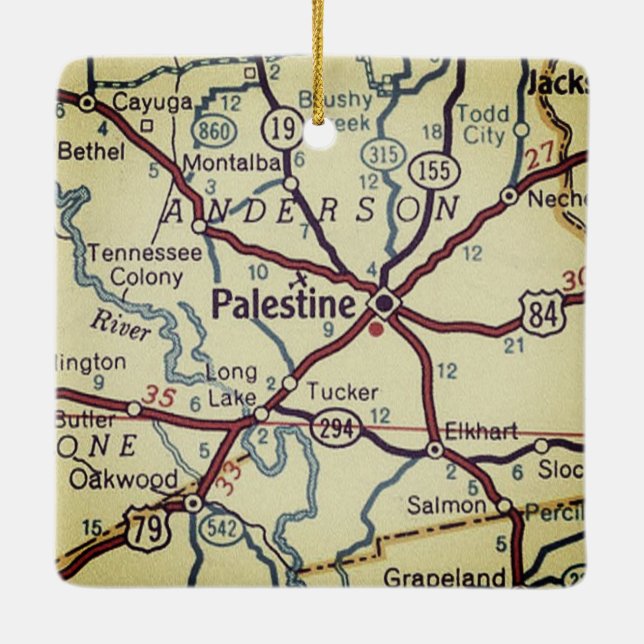 Palestine TX Vintage Map Ceramic Ornament (Back)