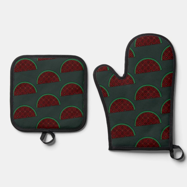 Palestine watermelon Embroidery red tatreez  Oven Mitt & Pot Holder Set (Front)
