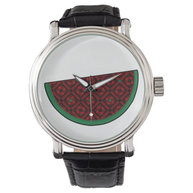 Palestine watermelon Embroidery red tatreez  Watch (Front)