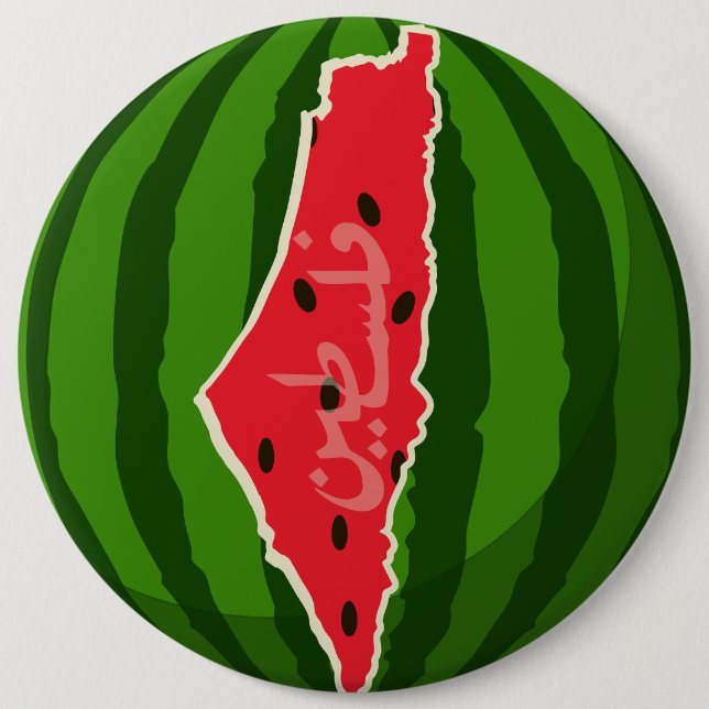 Palestine Watermelon Flag Map. Free Palestinians. 6 Inch Round Button (Front)