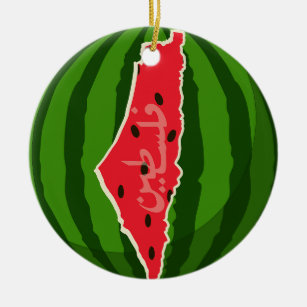 Palestine Watermelon Flag Map. Free Palestinians Ceramic Ornament