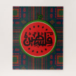 Palestine watermelon-Palestine Arabic word"فلسطين" Jigsaw Puzzle<br><div class="desc">This is a Palestine watermelon-Palestine Arabic word"فلسطين" with an Embroidery tatreez red and green Pattern background design is a great gift idea for Palestinians, Palestine lovers, Gen Z Pro-Palestinian, University protest support liberation of Palestine and the middle east, water jug Revolution, Antifascism College Protests Students or, any family member whom...</div>