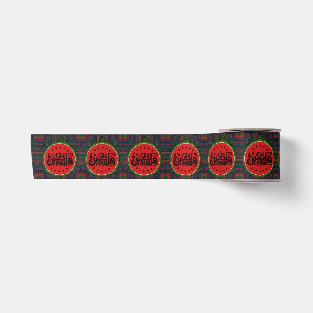 Palestine watermelon-Palestine Arabic word"فلسطين" Satin Ribbon (Front)