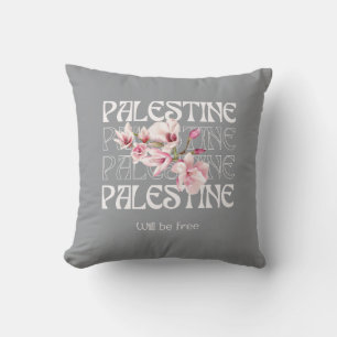 PALESTINE WILL BE FREE   Watercolor Magnolia Throw Pillow