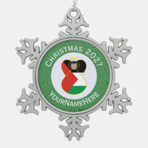 Palestinian Angel Christmas Flag Personalized  Snowflake Pewter Christmas Ornament