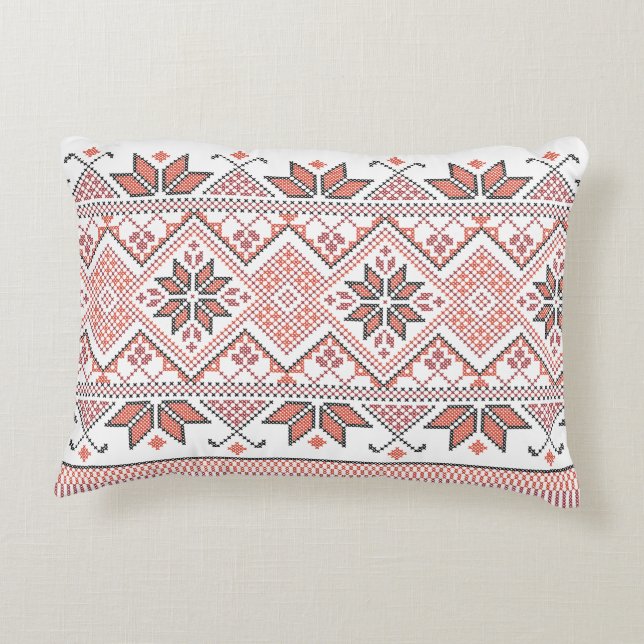 Palestinian Arabic Tatreez Embroidery Pattern Accent Pillow (Back)
