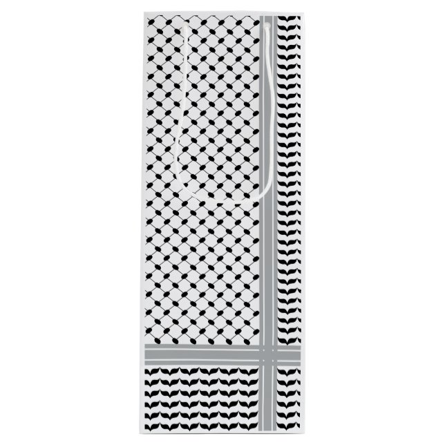 Palestinian Black & White Keffiyeh Wine Gift Bag (Front)