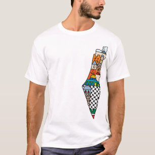 Palestinian Colorful Map Palestine Kufiya Pattern T-Shirt