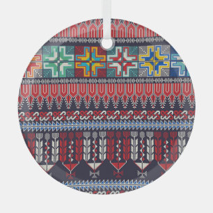 Palestinian Embroidery Motif Pattern. Glass Ornament