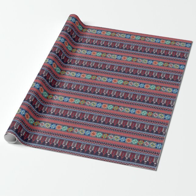 Palestinian Embroidery Motif Pattern. Wrapping Paper (Unrolled)
