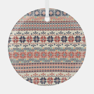 Palestinian Embroidery Motif: Traditional Beauty. Glass Ornament