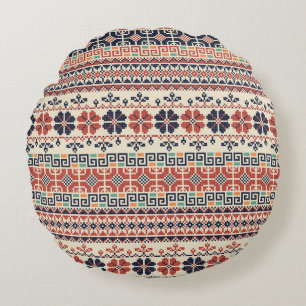 Palestinian Embroidery Motif: Traditional Beauty. Round Pillow