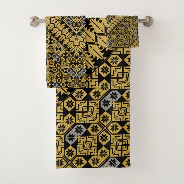 Palestinian Embroidery pattern Printed Design Bath Towel Set (Insitu)