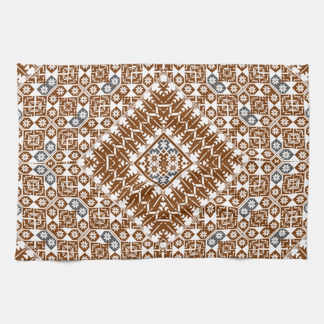 Palestinian Embroidery pattern Printed Design gold Kitchen Towel (Horizontal)