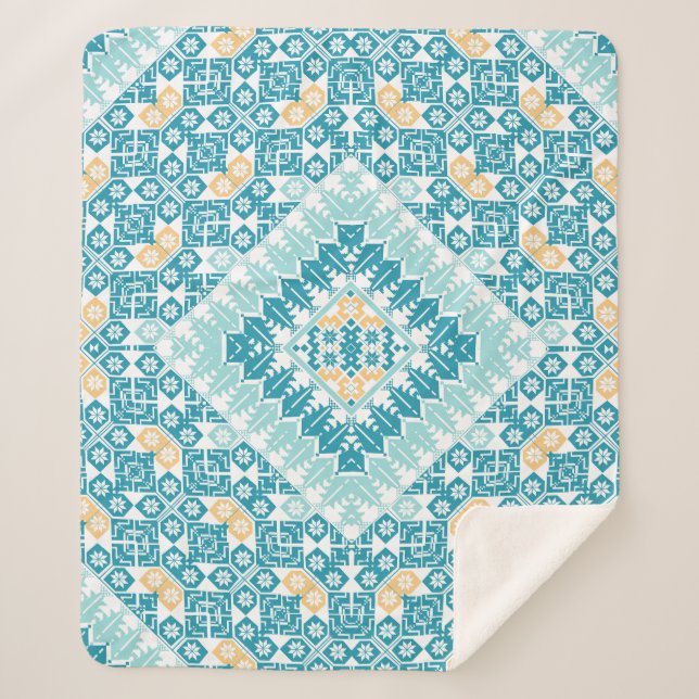 Palestinian Embroidery pattern Printed Design Sherpa Blanket (Front)