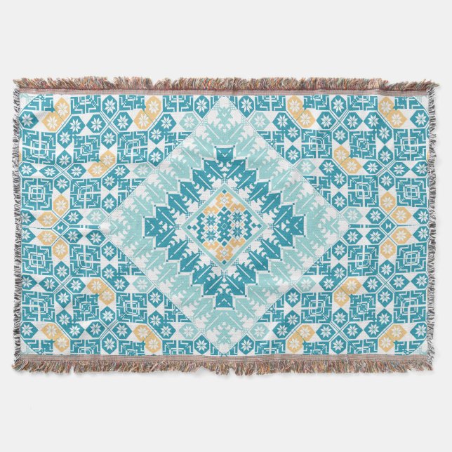 Palestinian Embroidery pattern Printed Design Throw Blanket (Front)