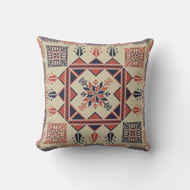 Palestinian embroidery pattern throw pillow (Front)