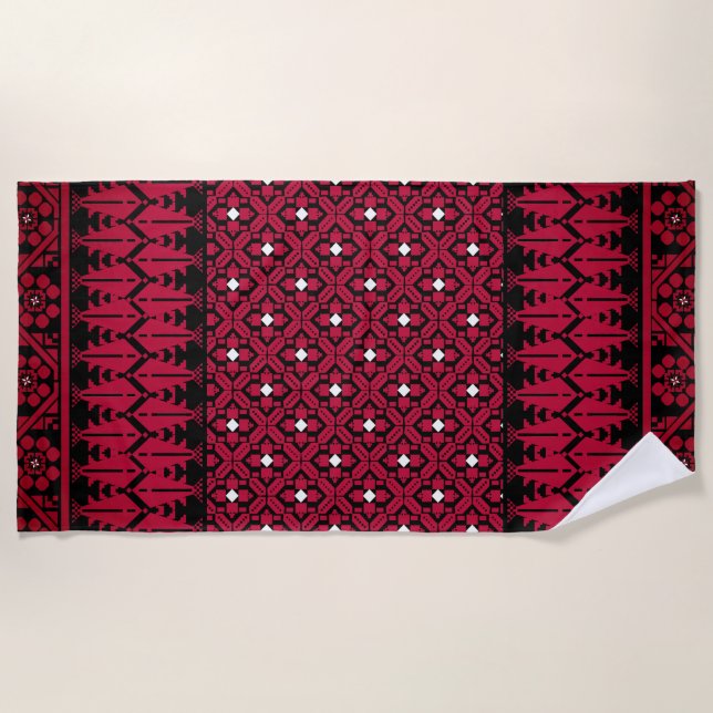 Palestinian Embroidery Tatreez printed design  Beach Towel (Front)