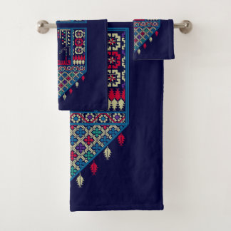 Palestinian Embroidery Tatreez printed design blue Bath Towel Set