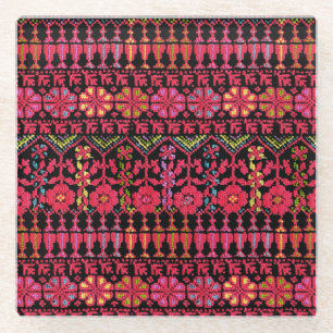 Palestinian Embroidery Tatreez printed Design Glass Coaster