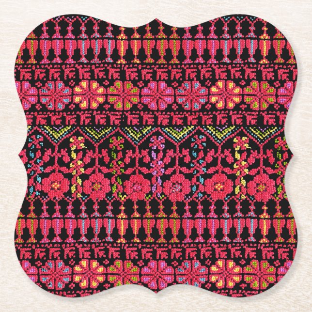 Palestinian Embroidery Tatreez printed Design Paper Coaster (Front)