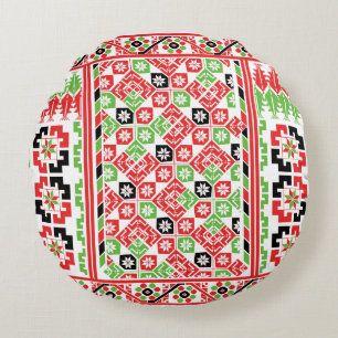 Palestinian Embroidery Tatreez printed design Round Pillow