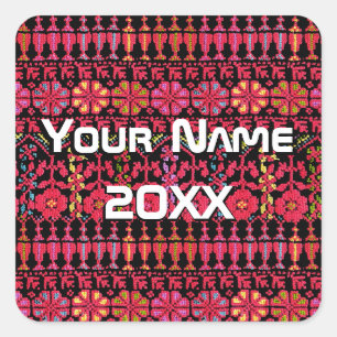 Palestinian Embroidery Tatreez printed Design Square Sticker