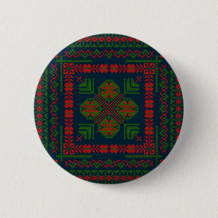 Palestinian Embroidery Tatreez red green 5 Pattern 2 Inch Round Button