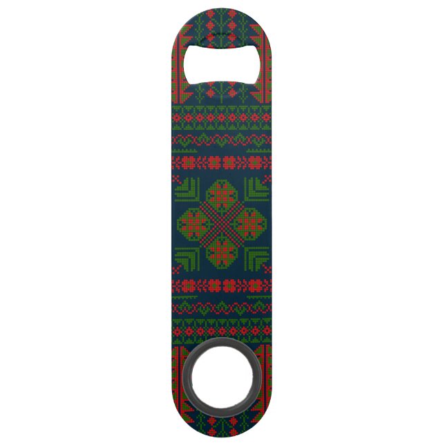 Palestinian Embroidery Tatreez red green 5 Pattern Bar Key (Front)