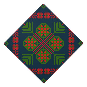 Palestinian Embroidery Tatreez red green 5 Pattern Graduation Cap Topper