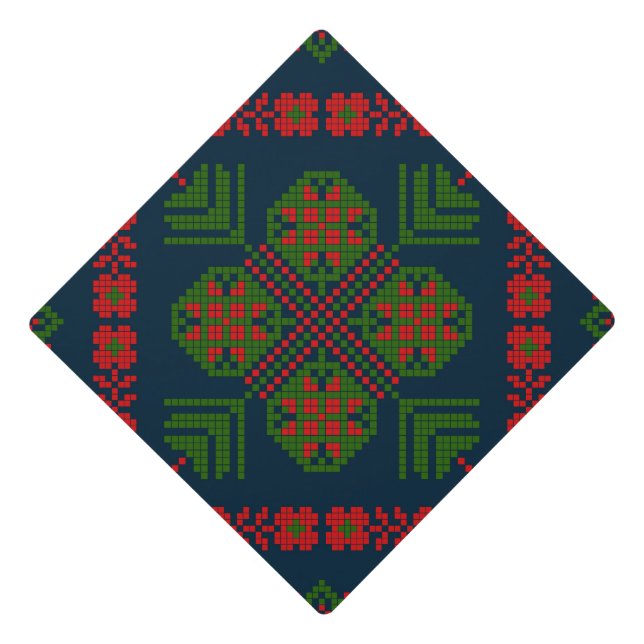 Palestinian Embroidery Tatreez red green 5 Pattern Graduation Cap Topper (Front)