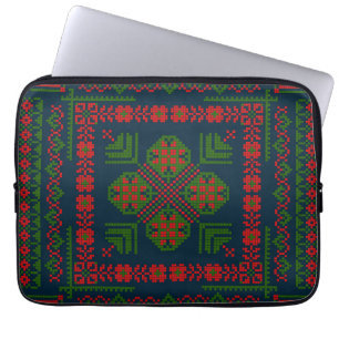 Palestinian Embroidery Tatreez red green 5 Pattern Laptop Sleeve