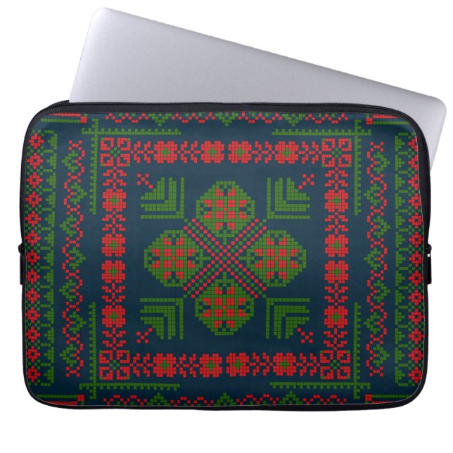 Palestinian Embroidery Tatreez red green 5 Pattern Laptop Sleeve (Front)