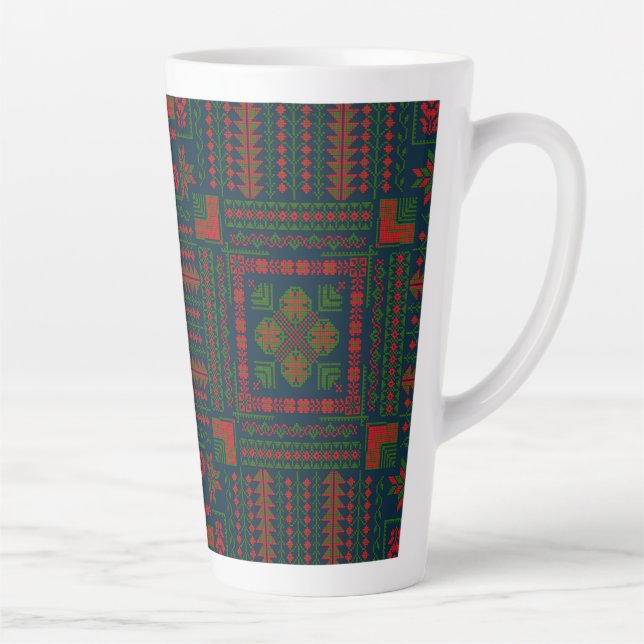 Palestinian Embroidery Tatreez red green 5 Pattern Latte Mug (Right)