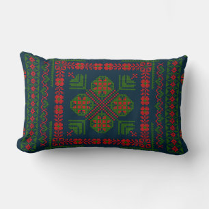 Palestinian Embroidery Tatreez red green 5 Pattern Lumbar Pillow